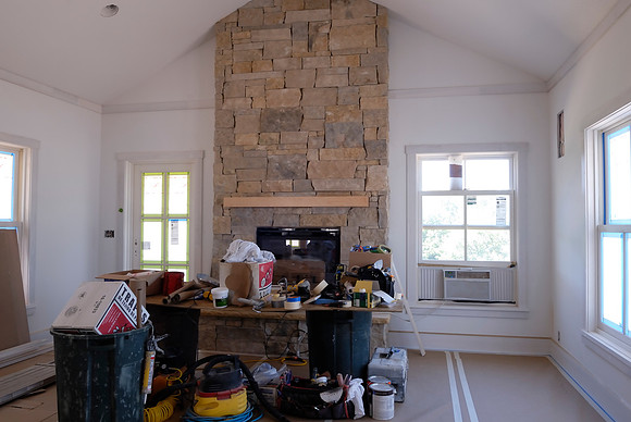 Fireplace stonework in process